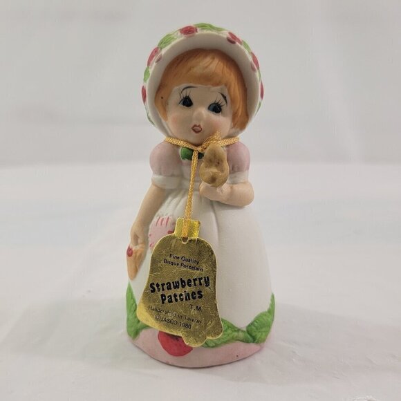 Jasco Strawberry Patches Porcelain Girl w/Bird Bell Home Décor Accent Keepsake - Picture 13 of 16